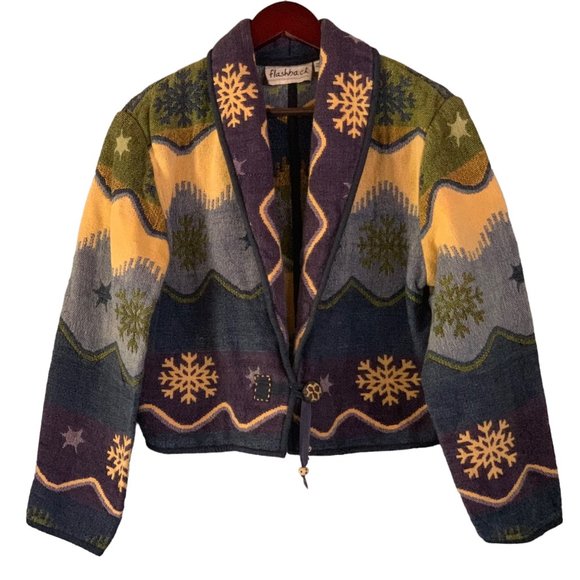 Flashback Jackets & Blazers - Flashback Tapestry Jacket Medium Snowflakes Blue Purple Art to Wear Boho Artsy